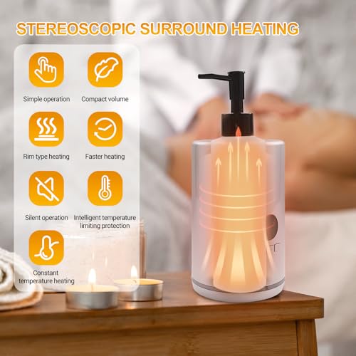 Oil Warmer for Scented Oil£¬Massage Oil Warmer for Massage, Lotion Oil Warmer, Body Oils Heater for Spa, Salon and Barber Shops, with Two Oil Bottle Dispenser, Constant Temperature, Black