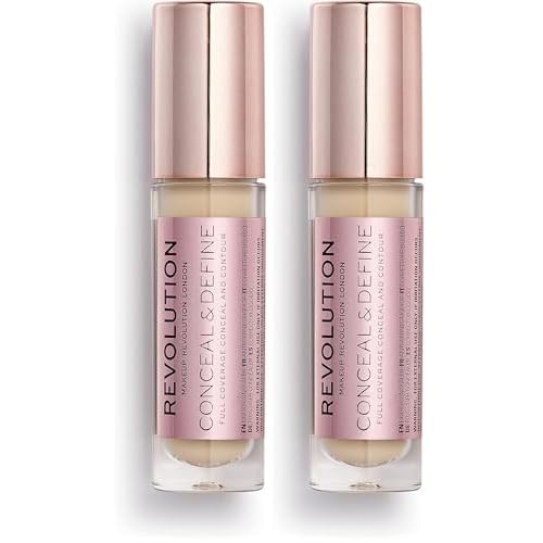 Revolution, Conceal & Define Concealer, Full Coverage & Lightweight, Long-Lasting Matte Finish, Vegan & Cruelty Free, C6 Fair or Light Skin Tones, 0.14 oz (Pack of 2)