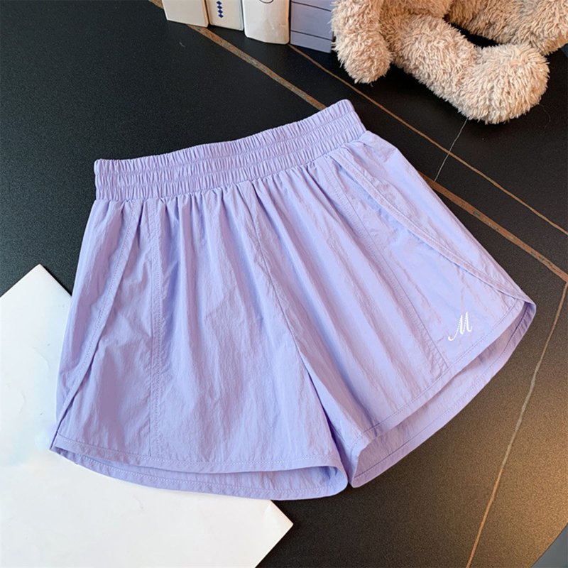 Girls Athletic Shorts with Pockets, High Waisted Running Shorts for Kids, Purple, Size 6 Years