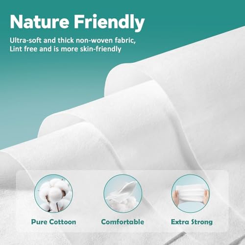 Disposable Face Towels - 100% Cotton Facial Tissues for Dry and Wet Use, Biodegradable Wipes for Makeup Removal and Skin Cleansing, Suitable for Adults and Babies (100 Count, Pack of 3)