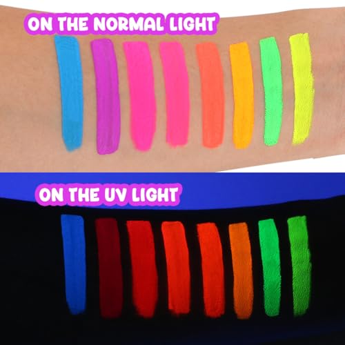 Depvision 8 Colors Glow in the Dark UV Face and Body Paint Palette Water Based Neon Blacklight Water Activated Washable Reactive Fluorescent for Christmas Halloween Party Non-toxic