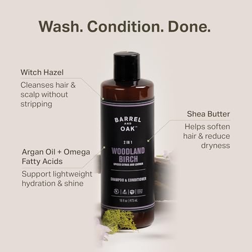 Barrel & Oak Woodland Birch Body Care Set for Men, All-in-One Body Wash, Exfoliating Bar Soap, & 2-in-1 Shampoo and Conditioner Set, Hydrating Grooming Kit, Vegan Gifts for Men, 3-Pack