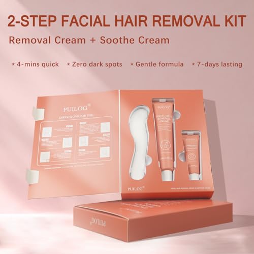 Gentle Facial Hair Removal Cream Kit for Women Face Sensitive Skin - Painless Depilatory Cream for Upper Lip Chin with Soothing Cream & Spatula, 4 Min Flawless At-Home Hair Remover, 2.37 Fl.Oz