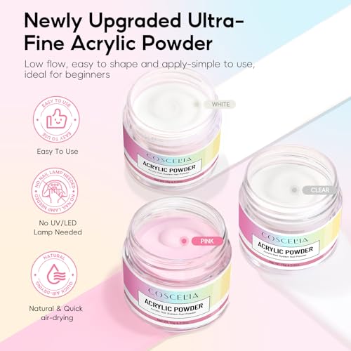COSCELIA Acrylic Nail Kit for Beginners with Everything 4PC Gel Polish 3PC Acrylic Powder with Drill and U V Light 24 Colors Glitter Powder Complete Gel Manicure Kit Nail Stickers DIY Gifts for Women