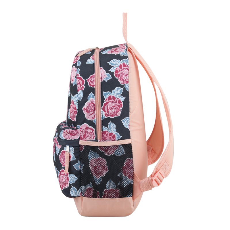 Unisex Dome Backpack with Bonus Pouch - Rose Print, Spacious School & Casual Bag