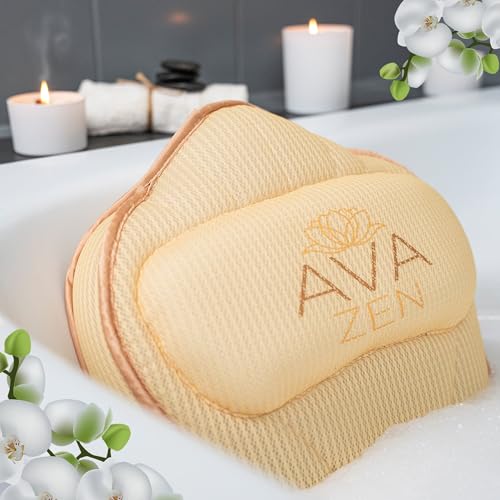 Ava Zen Extra Large Bath Pillow, Bath Pillow for Tub Neck and Back Support, Luxury Spa Set, Bathtub Pillow with 6 Non-Slip Suction Cups
