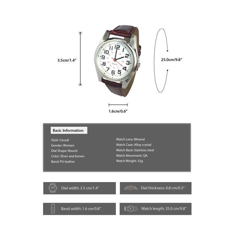 Men's Casual Analog Wristwatch with Imitation Leather Band - Brushed Nickel Finish