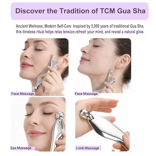 Gua Sha Tool for Face & Eye, Premium Metal Facial Massager, Lymphatic Drainage & Jawline Sculpting, Cooling Metal Face Roller to Reduce Puffiness & Relieve Facial Tension