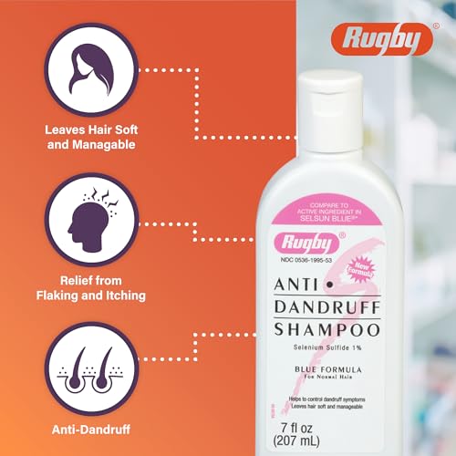 Rugby Selenium Sulfide Anti-Dandruff Shampoo - Blue Formula for Normal Hair - 7 Oz (2-Pack)