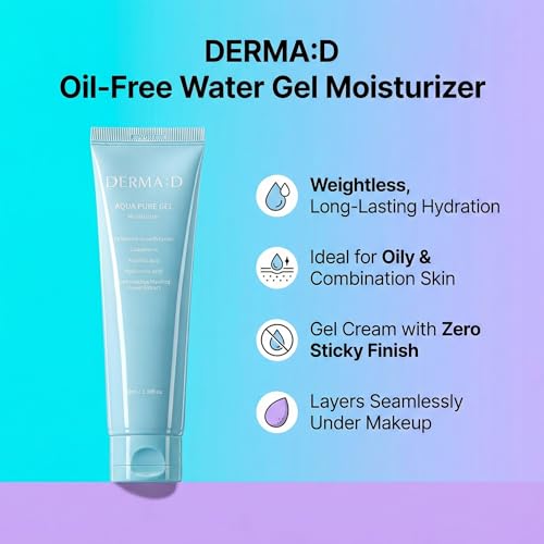 Oil-Free Water Gel Moisturizer for Oily & Sensitive Skin ? Lightweight Korean Hydrating Gel with Hyaluronic Acid & Glutathione, Fast Absorbing & Non-Greasy, 3.38 fl.oz