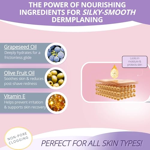 Jasclair Dermaplaning Oil for Women (1.7 Fl Oz) | Pre & Post Shave Oil for Smooth Glide & Skin Protection | Use with Dermaplane Razor for Peach Fuzz | Unscented & Natural