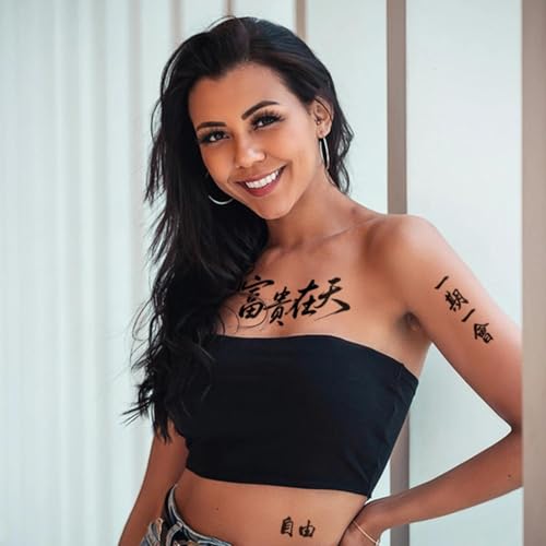 Temporary Tattoo Chinese 60+Designs Fake Tattoo of Chinese Characters,Waterproof Long-lasting Word Tattoos Temporary