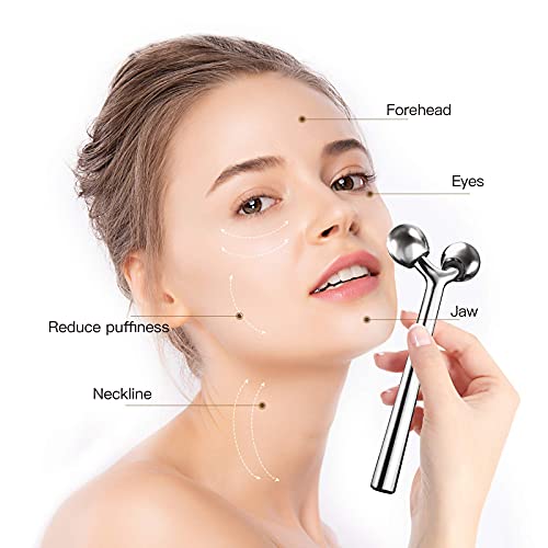 Tekson Faical Roller Massager and 3PCS Eye Roller Cream, 3D Metal Face Massage Tool for Reduce Puffines