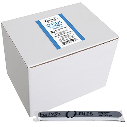ForPro Professional Collection O-Files Fat Buffer, 240/1200 Grit, Double-Sided Manicure & Pedicure Nail Buffer, Individually-Wrapped, Disposable Nail File, 6¡± L x .75¡± W, 50-Count