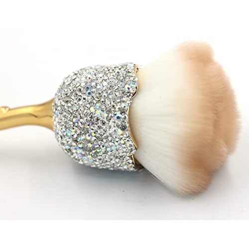 Bling Rhinestones Rose Shaped Powder Makeup Brush, Luxury Foundation Brush with Soft Bristles for Makeup Application (Silver)