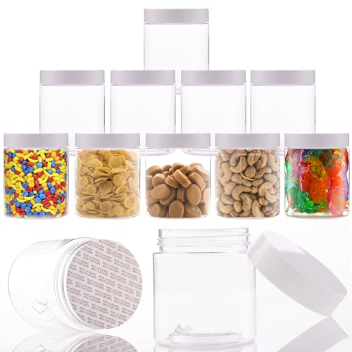 Plastic Jars with Lids - 8 OZ Small Plastic Containers - 12 Pack - Travel Cosmetic Containers for Creams - Leak Proof Clear Jar with White Lid