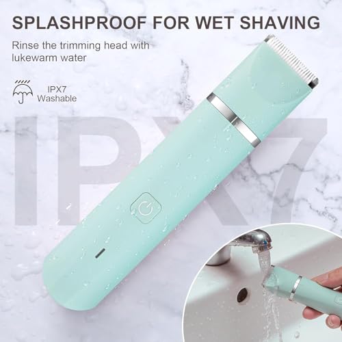 Bikini Trimmer for Women,2 in 1 Personal Elecrtric Razor Shaver Rechargeable with Snap-in Ceramic Blades,Lady Pubic Hair Private Area Legs Arms,Green