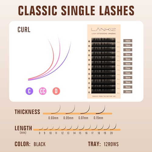 Classic Volume Lash Extension, 0.15 D Curl 14-20mm Mixed Eyelash Extension Lash Trays, Super Matt Black Individual Lash Extensions for Professional Salon Use