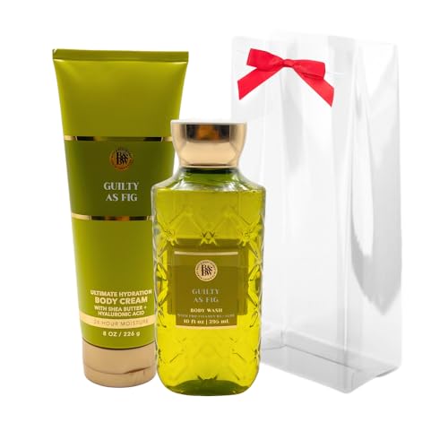 Bath & Body Works GUILTY AS FIG Body Wash & Ultimate Hydration Body Cream 2-piece Gift Set with a Red Bow for Holidays ? Full Size
