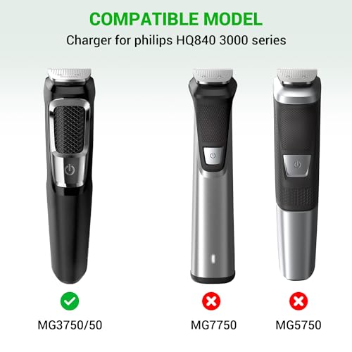 8V Shaver Charger Compatible with Philips Norelco Multigroom HQ840 3000 Series MG3750 MG3750/50 MG3750/10 MG3750/60 MG3760 MG3760/50 Shaver Power Supply Cord Charger