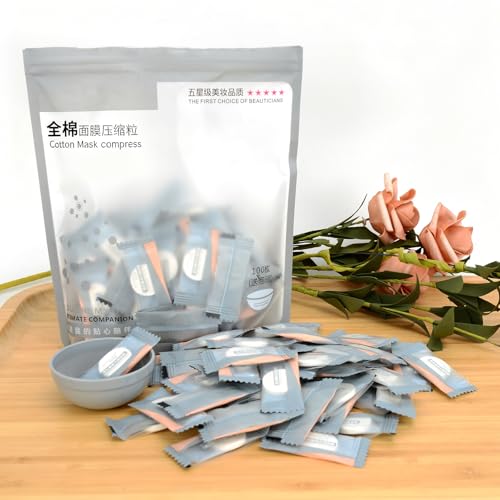100PCS Natural Pure Cotton Dry Compressed Facial Mask Sheet, DIY Facial Skin Care Great for Home and Travel, Disposable Mask Paper, Individually Packaged Like Candy