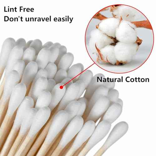 400 PCS 6 Inch Long Cotton Swabs in Storage Box - Cotton Swabs with Wooden Sticks, Lint Free, Highly Absorbent Single Tipped Applicators for Makeup, Household Cleaning, Art & Craft