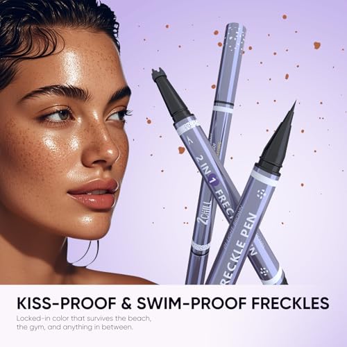 2CHILL Dual Ended Freckle Pen, 2 in 1 Microblading Fake Freckles and Eyebrow Pen, Waterproof Natural Lifelike Freckle Stamp, Faux Makeup Last All Day (02 Brown)