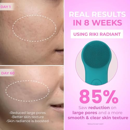 Riki Radiant Electric Silicone Face Scrubber - 2-in-1 Facial Rotating Vibrating Exfoliating Brush - Waterproof & Portable, Rechargeable, for Cleaning, Exfoliation, Massage, for Men & Women (Pink)