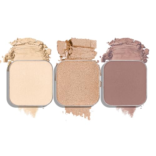 3-Color Single Eyeshadow Refill Set ? Ivory, Champagne & Cool Brown, Matte & Shimmer, Highly Pigmented & Long-Lasting, 1.02¡± (26mm) Square Metal Pans, No Case, Fits Magnetic Palettes