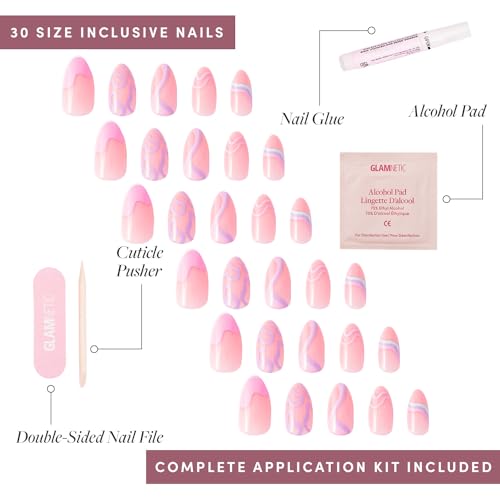Glamnetic Press On Nails & Brush On Nail Glue Bundle - Wild Card | Semi-Transparent Short Almond Nails with Trendy Pastel Prints | 12 Sizes - 24 Nail Kit with Glue | Reusable, Salon-Quality Fake Nails