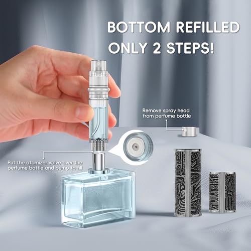Perfume Spray Bottle 5ml, Ancient Print Leather Refillable Dispenser Bottom Fill Fragrance Scent Container, Portable and Leak-proof Suitable for Traveling & Outgoing (Egypt Print Gold)