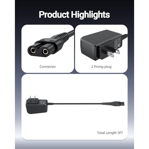8V Power Cord Fit for Philips Norelco One Blade HQ850 QP2630 QP2530 Shaver Razor Trimmer Power Charging Adapter