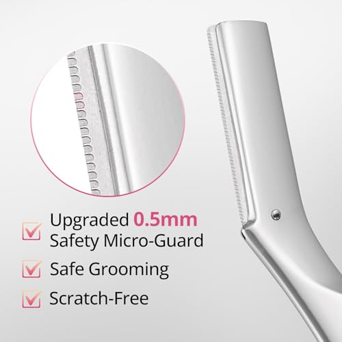 Dermaplane Razor for Women Face, Eyebrow Razor for Women & Men, Professional Metal Dermaplaning Tool with 12PCS Refill Blades, Reusable Face Razor for Exfoliation & Peach Fuzz Removal