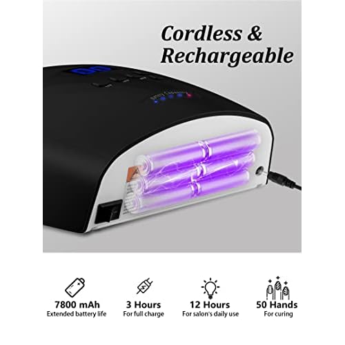 UV LED Nail Lamp, Cordless Gel Polish Dryer for Professional Gel Manicures - Black