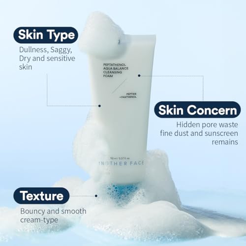 ANOTHERFACE PEPTATHENOL¢â Aqua Balance Cleansing Foam 5.07 Fl. Oz., Peptied, Panthenol, Daily Low pH Facial Deep Cleanser, Hydrating Bubble Foam, Korean Skin Care, Mild for Sensitive Skin, Vegan