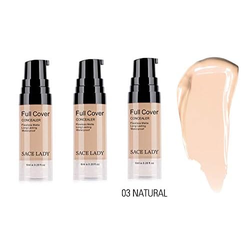 3 Pack Pro Full Cover Liquid Concealer, Waterproof Smooth Matte Flawless Finish Creamy Concealer Foundation for Eye Dark Circles Spot Face Concealer Makeup, Size:3¡¿6ml/0.20Fl Oz, Natural