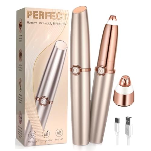 Eyebrow Trimmer for Women, Eyebrow Razor: Rechargeable Facial Hair Removal for Women with 2 Replacement Heads & LED Light, Electric Painless EyeBrow Shaver Hair Removal Device for Eyebrows/Lips/Face