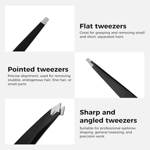 Eyebrow Tweezer Set 3-Piece for Women & Men - Professional Slant and Pointed Tweezers Set with Case - Precision Tweezers Kit for Facial Hair, Splinter and Ingrown Hair Removal