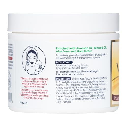 De La Cruz Vitamin E Cream Moisturizer for Face and Neck - Moisturizing Skin Care for All Skin Types - Made in USA - 4 OZ. (6 Pack)