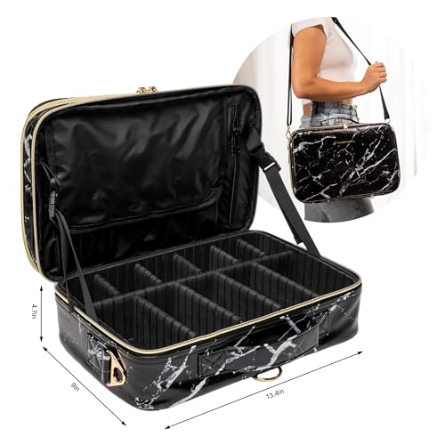 Carrywell Makeup Bag Travel Case, Not-Made In China, Hard Train Case for Cosmetics, Portable Beauty Artists Organizer, Storage Box With Adjustable Dividers For Make Up and Brushes, Medium Marble