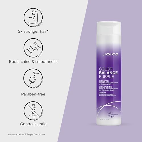Joico Color Balance Purple Shampoo and Conditioner | For Cool Blonde or Gray Hair | Eliminate Brassy Yellow Tones | Boost Color Vibrancy & Shine | UV Protection | With Rosehip Oil & Green Tea Extract
