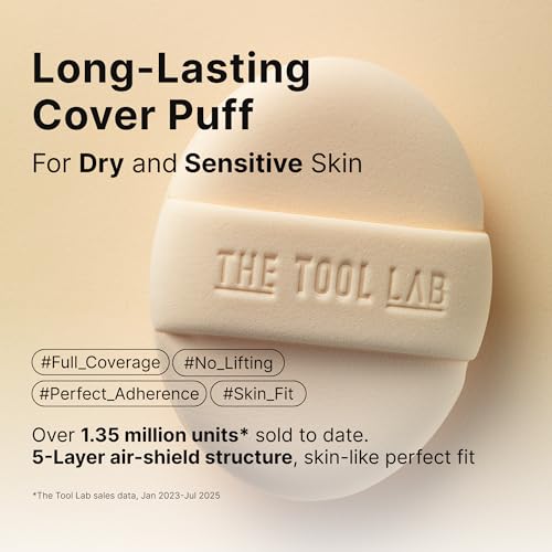 THE TOOL LAB Long-lasting Tension Puff 4P Set, Glow + Cover + Airy + Aqua, Liquid Cushion Foundation, Rubycell Makeup Sponge for Hydrating & Smooth Coverage, Korean Makeup (4P, 2.6 inch, Oval)