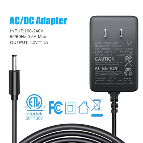 SoulBay 4.2V Charger Cord for Wahl Trimmer Clipper 9818 9818L 9854L WNT-8 WNT-9 9864 9876L 9880L 9888L Lithium Ion Beard Shaver Groomer S003HU0420060 S004mu0400090 Class 2 Power Supply Replacement