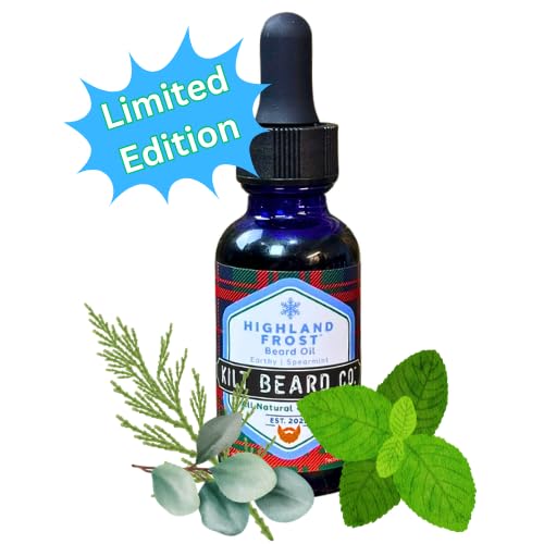Kilt Beard Co.- Highland Frost (Holiday Edition) Premium Beard Oil 1oz (Sage, Cypress, Pathouli, Spearmint) Moisturize, Nourish, Organic, All-Natural