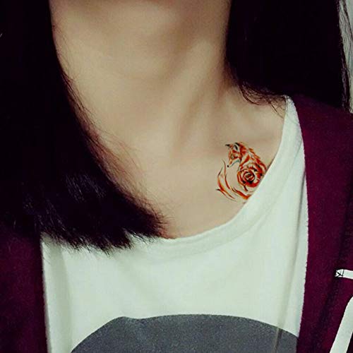 6 Sheets Small Cute Kids Women Wrist Hand Neck Orange Cartoon Flower Fox Temporary Tattoo Stickers for Grils Boys