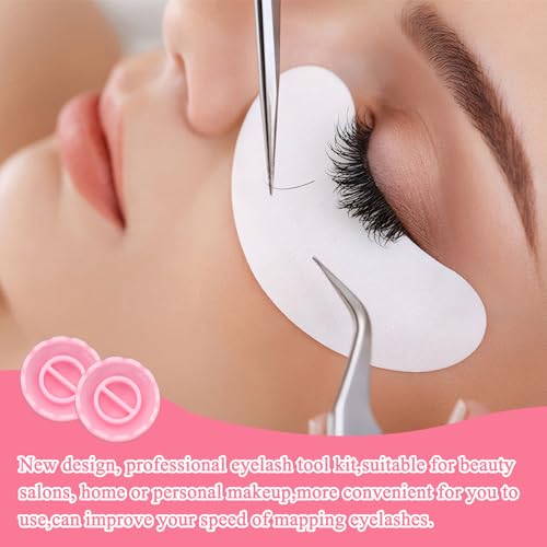 400 PCS Glue Rings for Eyelash Extensions, Pink Lash Rings with 2 PCS Eyelash Tweezers, Lash Holder, Easy Fanning Glue Cups for Volume Lashes