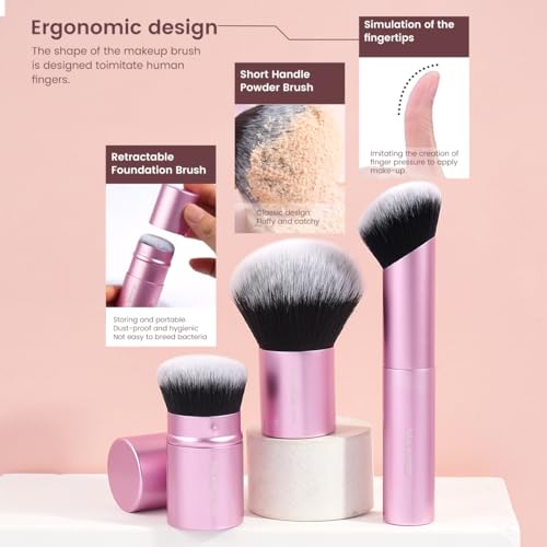 MAANGE 20 PCS Makeup Brush Set with Bag, Double-ended Kabuki Brush Foundation Contour Brush for Liquid Powder Concealer Eye Shadows Cream Cosmetics Blending Blush Face Makeup Tools with Case (Pink)