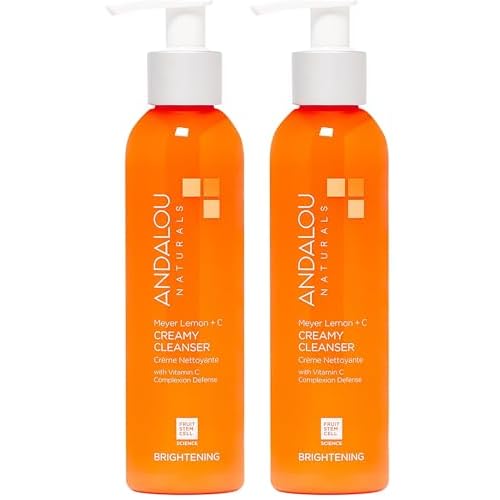 Andalou Naturals Brightening Meyer Lemon + Vitamin C Creamy Cleanser | Gentle Face Wash to Even Tone & Boost Glow | Aloe Vera & Natural Ingredients-| For Dull Skin-| 6 oz,(Pack of 2)