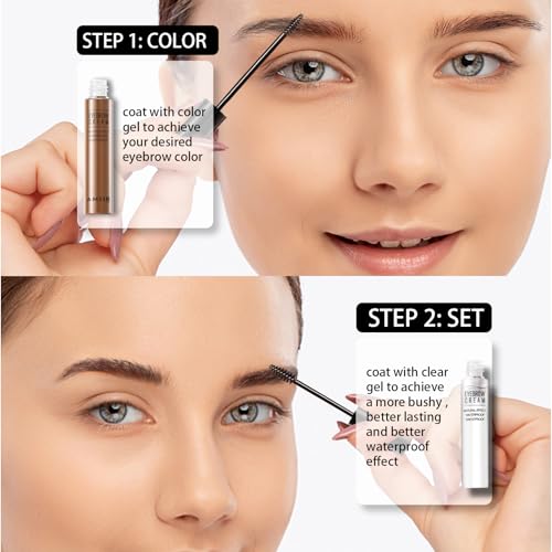AMIIR Eyebrow Gel Mascara Up to 10 Hours Temporary Coloring Volumizing Enhance Color & Shape Eye Brow Fill In Sparse Brush Tamp Waterproof Long-Lasting, 2 Count, Auburn