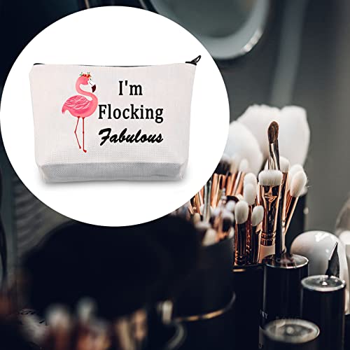 LEVLO Pink Flamingo Lovers Gifts I'm Flocking Fabulous Cosmetic Bags With Flamingo Pattern BFF Gift (I'm Flocking Fabulous)